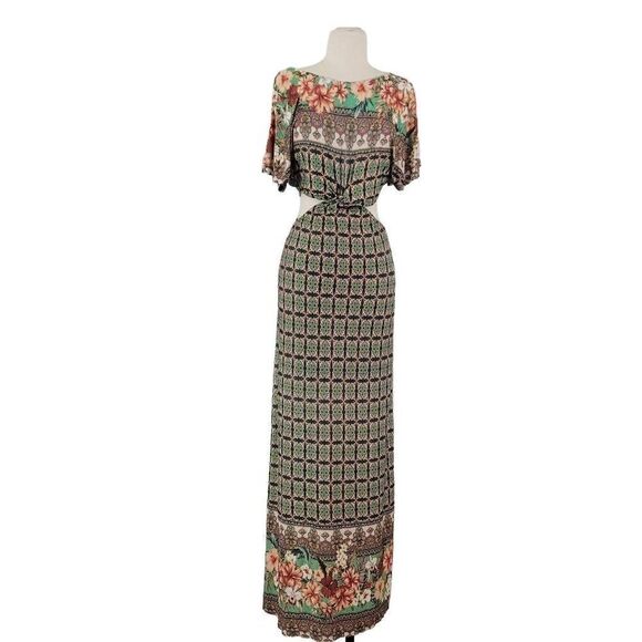 NWT Farm Rio Lila Maxi Dress Sz XS Petite Floral Cut-Out‎ Slinky Jersey Knit - Picture 1 of 12